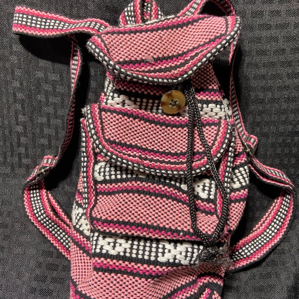 Chic Pink and Black Serape Style Backpack for Girls